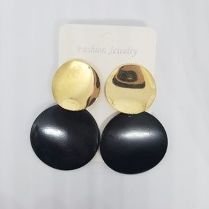 Black and gold round statement earrings